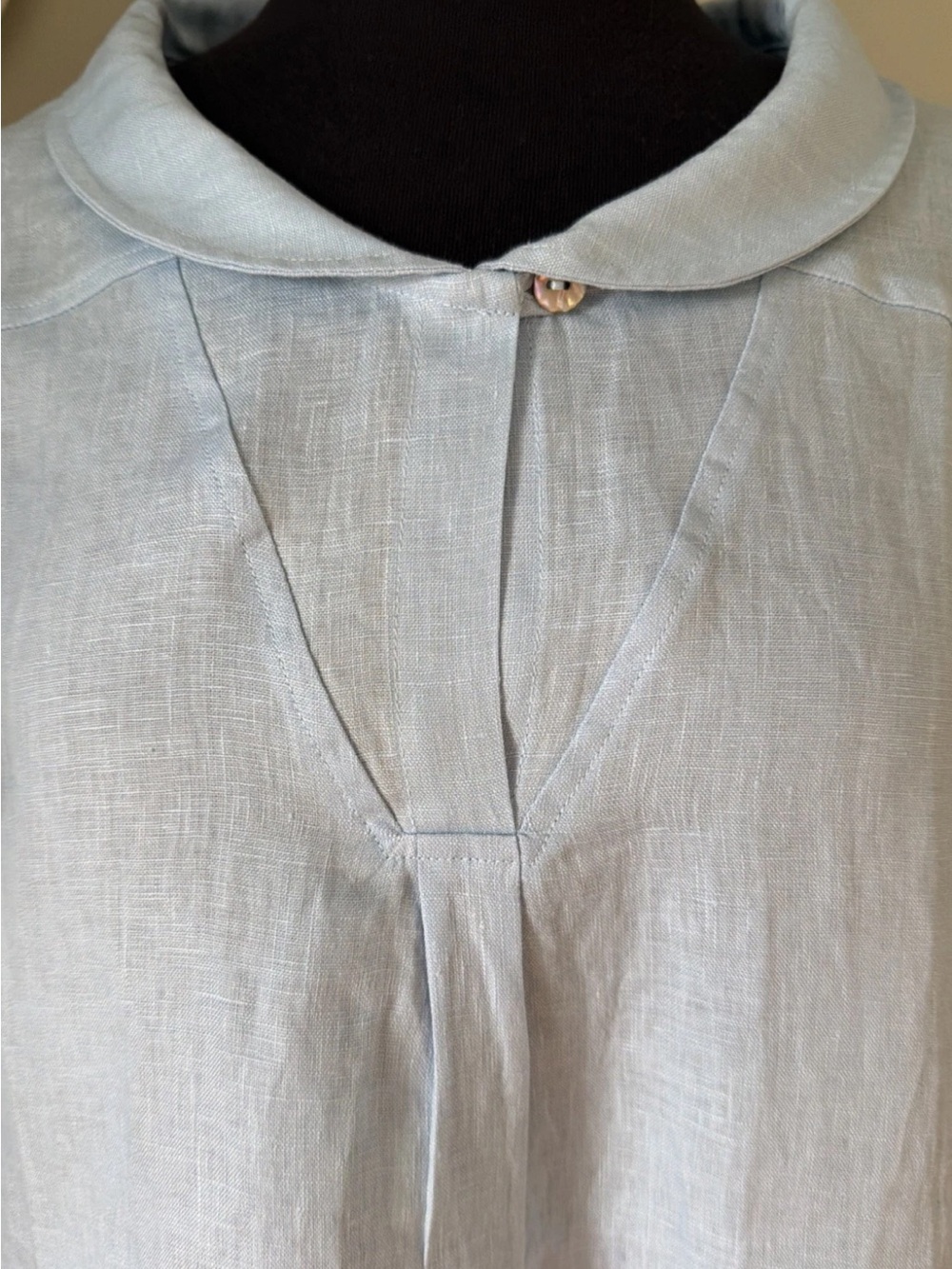NWT Lintico 100% Linen Shawl V-Neck Half Sleeve Top JADE Baby Blue Size Small - Picture 2 of 12
